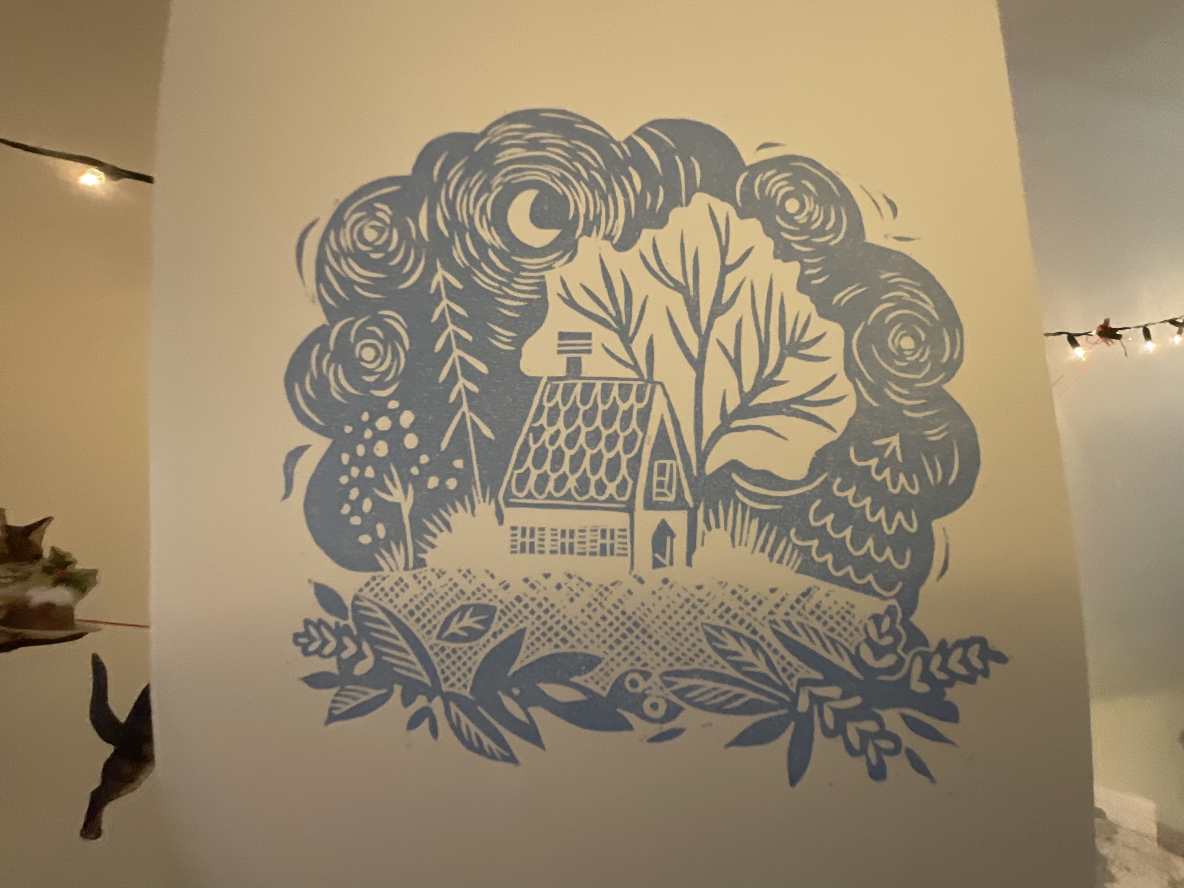 Two colour linocut print – Folk Style Linocuts By MStraccia Art