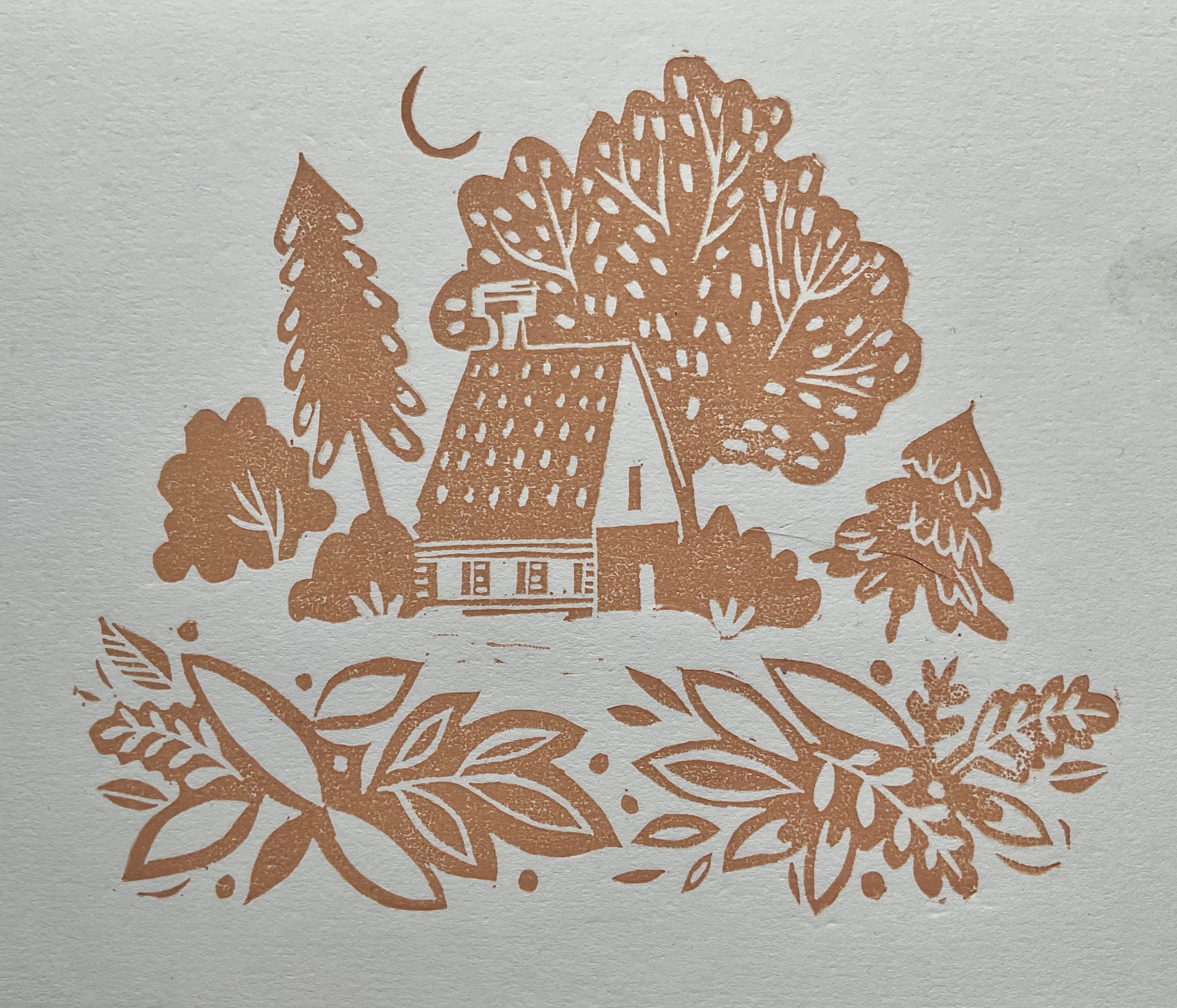 Two colour linocut print – Folk Style Linocuts By MStraccia Art