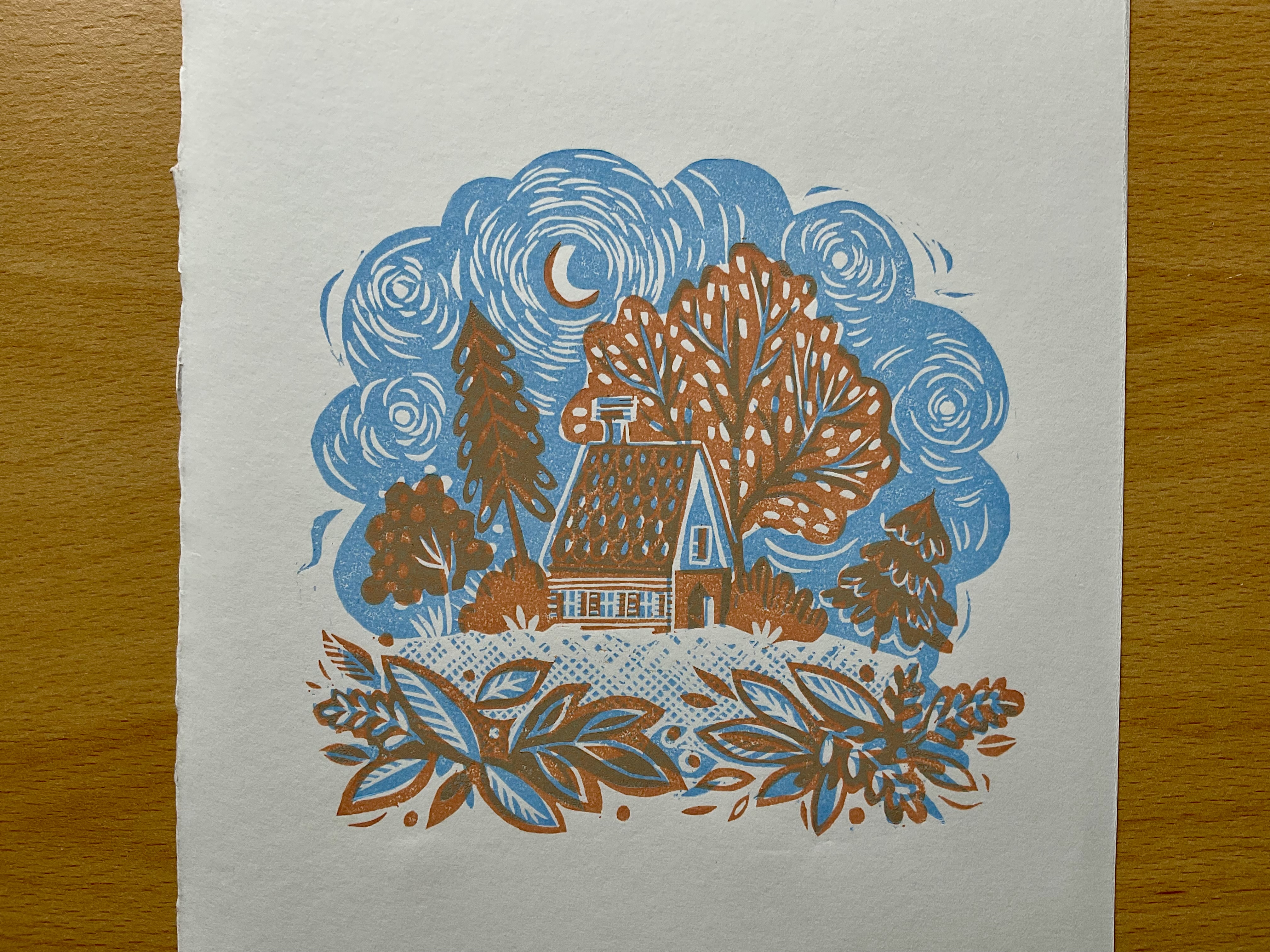 Linocut Color Two colour linocut print – Folk Style Linocuts By MStraccia Art